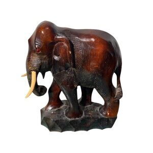 Vintage Large Hand Carved Wooden Elephant